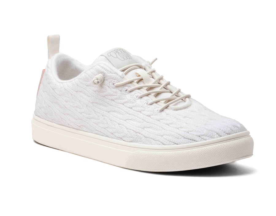 white ice merino wool cooma with breathable fabric, white sole, and back pull tab for easy wear.