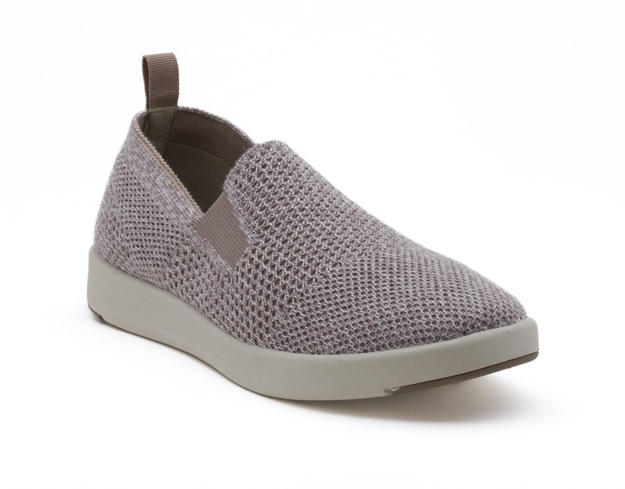 natural merino wool suffolk shoe three-quarter angle breathable fabric, white sole, and back pull tab for easy wear